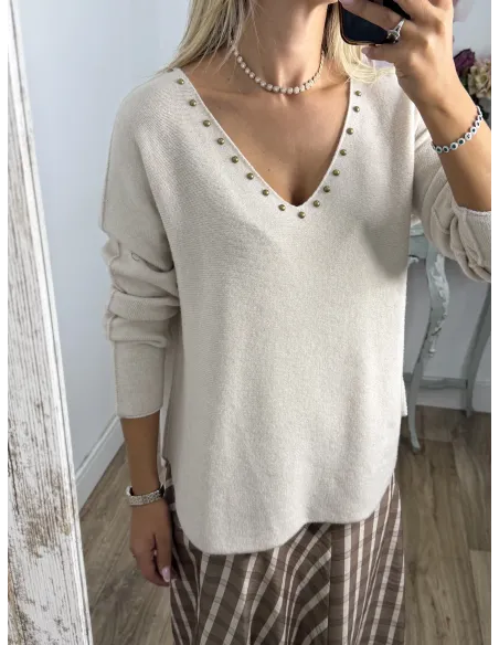 Jersey Selena beige con tachuelas