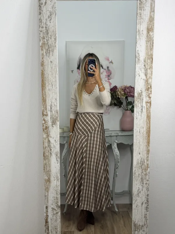 Falda Mikaela cuadros beige