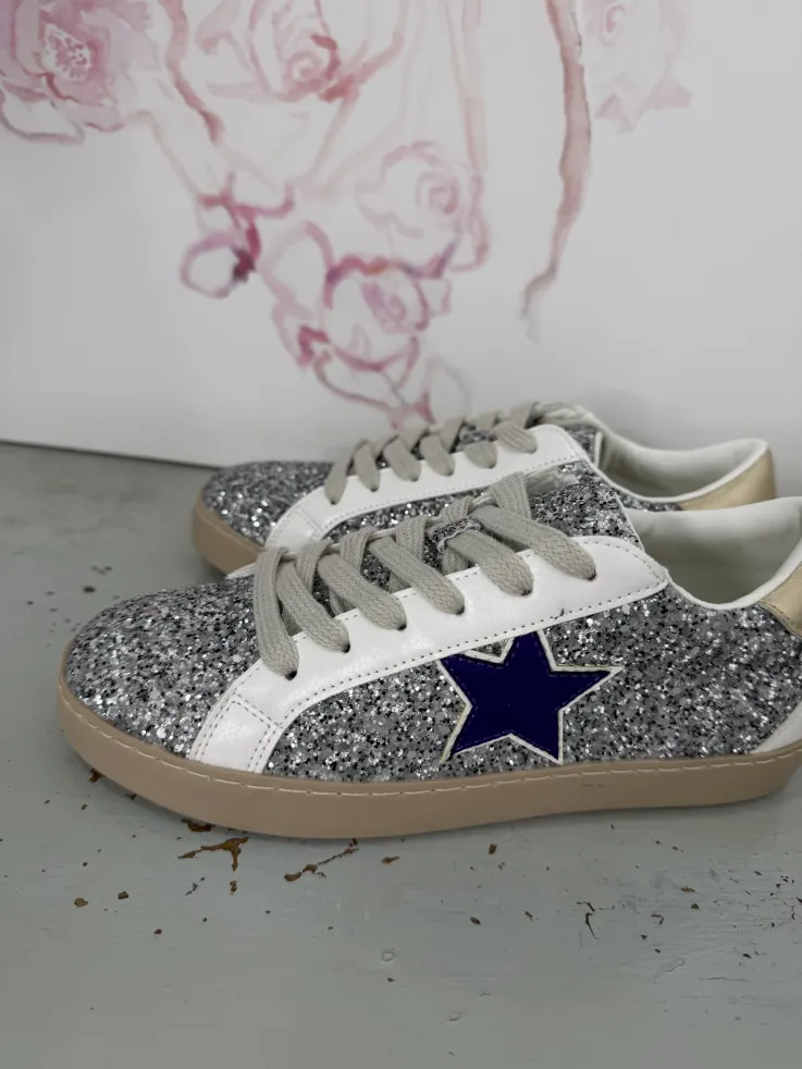 Zapatillas glitter plateado con estrella