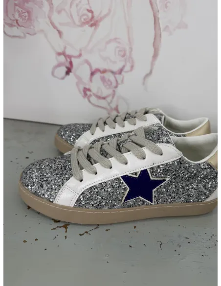 Zapatillas glitter plateado con estrella