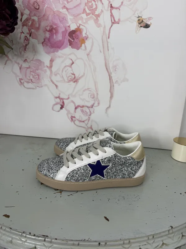 Zapatillas glitter plateado con estrella