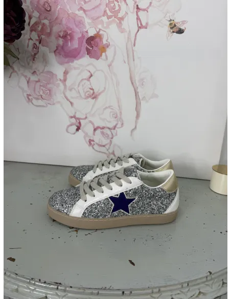 Zapatillas glitter plateado con estrella