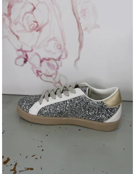 Zapatillas glitter plateado con estrella