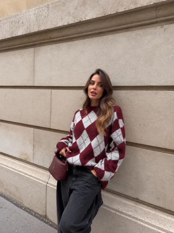Jersey Rombo Burdeos y gris