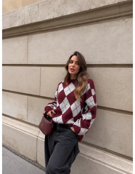 Jersey Rombo Burdeos y gris