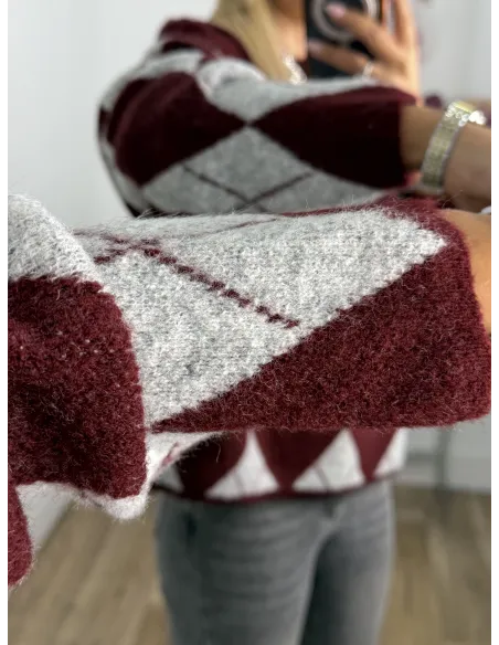 Jersey Rombo Burdeos y gris