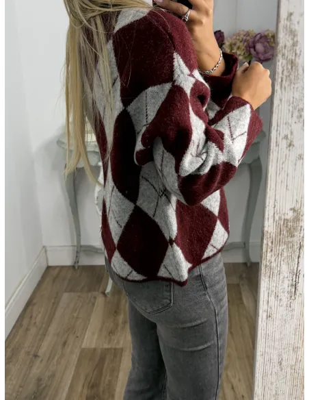 Jersey Rombo Burdeos y gris