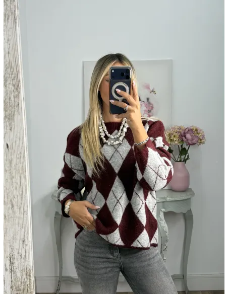 Jersey Rombo Burdeos y gris