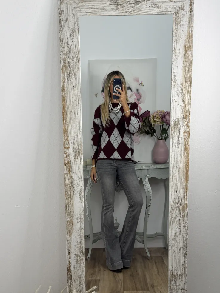 Jersey Rombo Burdeos y gris