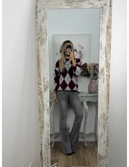 Jersey Rombo Burdeos y gris