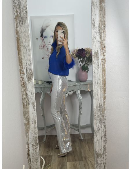 Pantalón capri lentejuelas gris claro