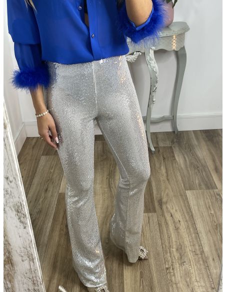 Pantalón capri lentejuelas gris claro