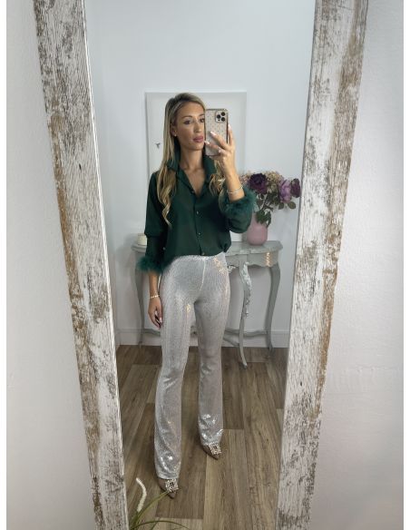 Pantalón capri lentejuelas gris claro