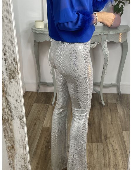 Pantalón capri lentejuelas gris claro