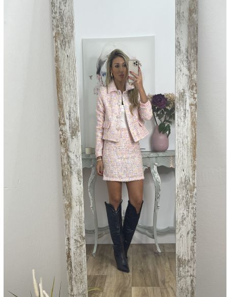 Falda tweed rosa