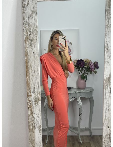 Vestido coral empolvado escote V