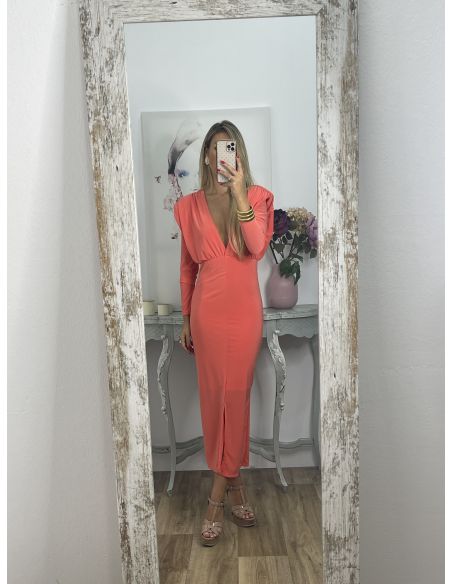Vestido coral empolvado escote V
