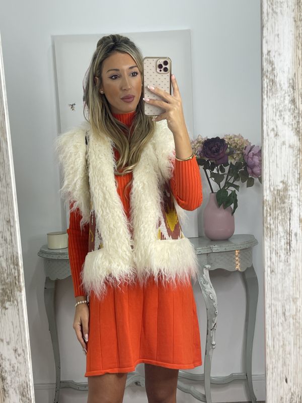 Chaleco Alina beige y teja