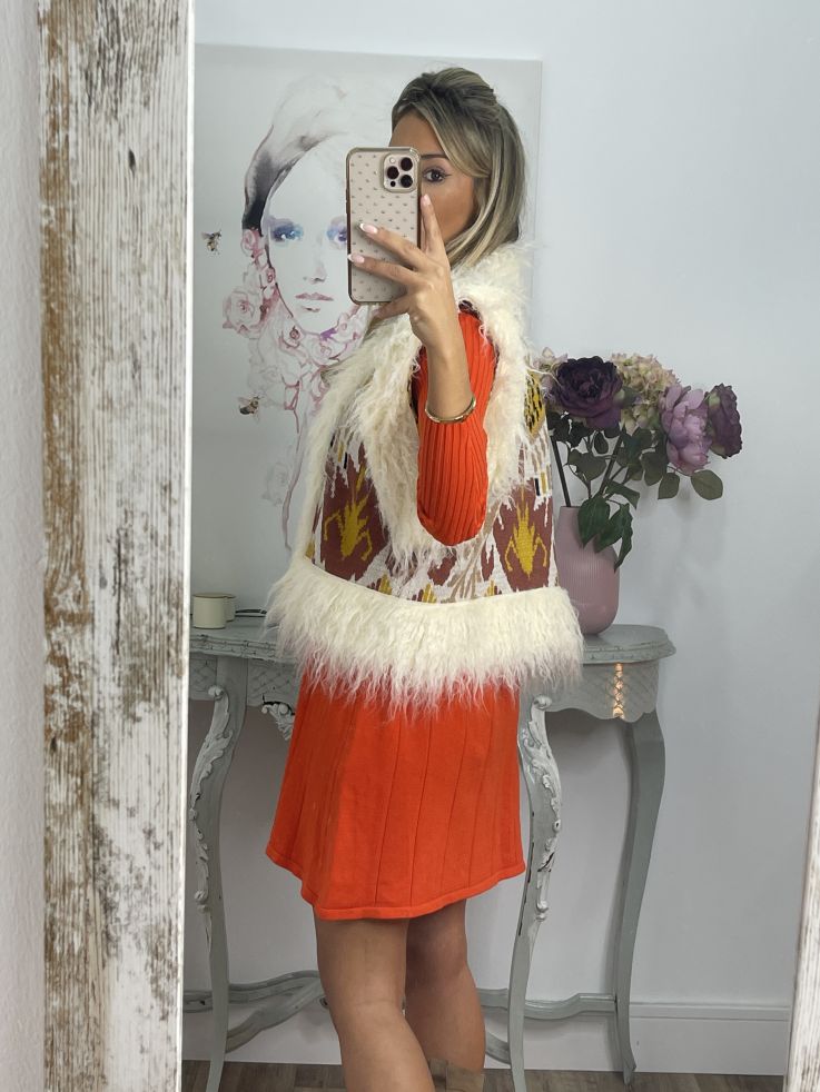 Chaleco Alina beige y teja