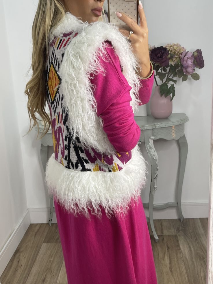 Chaleco Alina blanco y rosa
