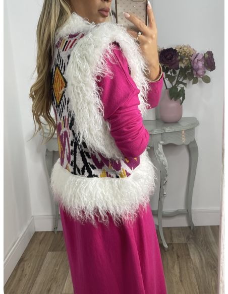 Chaleco Alina blanco y rosa