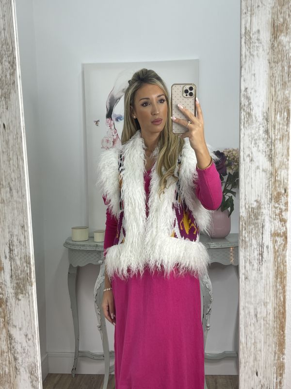 Chaleco Alina blanco y rosa