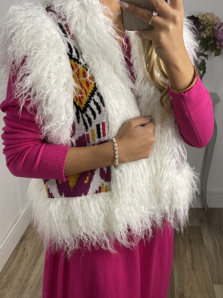 Chaleco Alina blanco y rosa