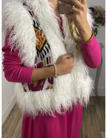Chaleco Alina blanco y rosa