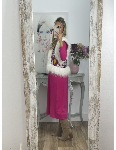 Chaleco Alina blanco y rosa