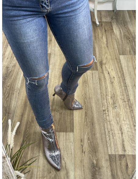 Botín lentejuelas plateado