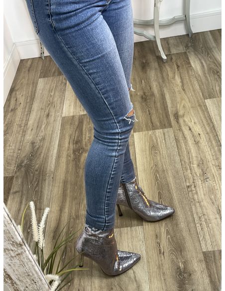 Botín lentejuelas plateado