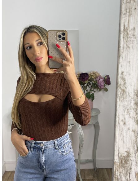 Jersey escote ojo marrón