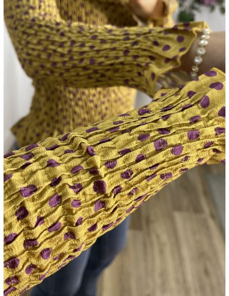 Top nido abeja mostaza estampado