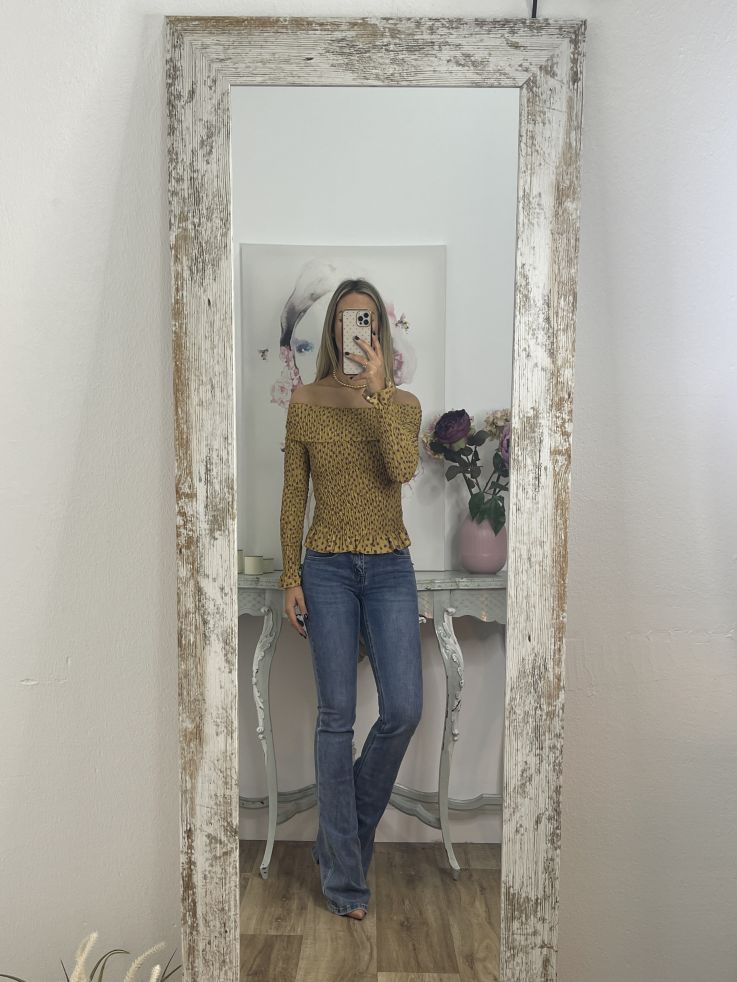 Top nido abeja mostaza estampado