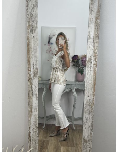Top crochet blanco de flores