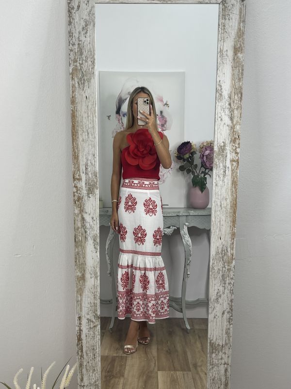 Falda Frida bordado rojo