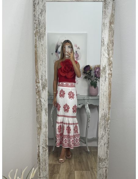 Falda Frida bordado rojo