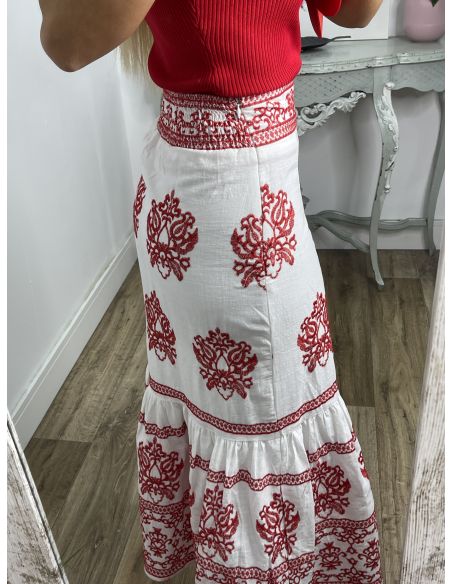 Falda Frida bordado rojo