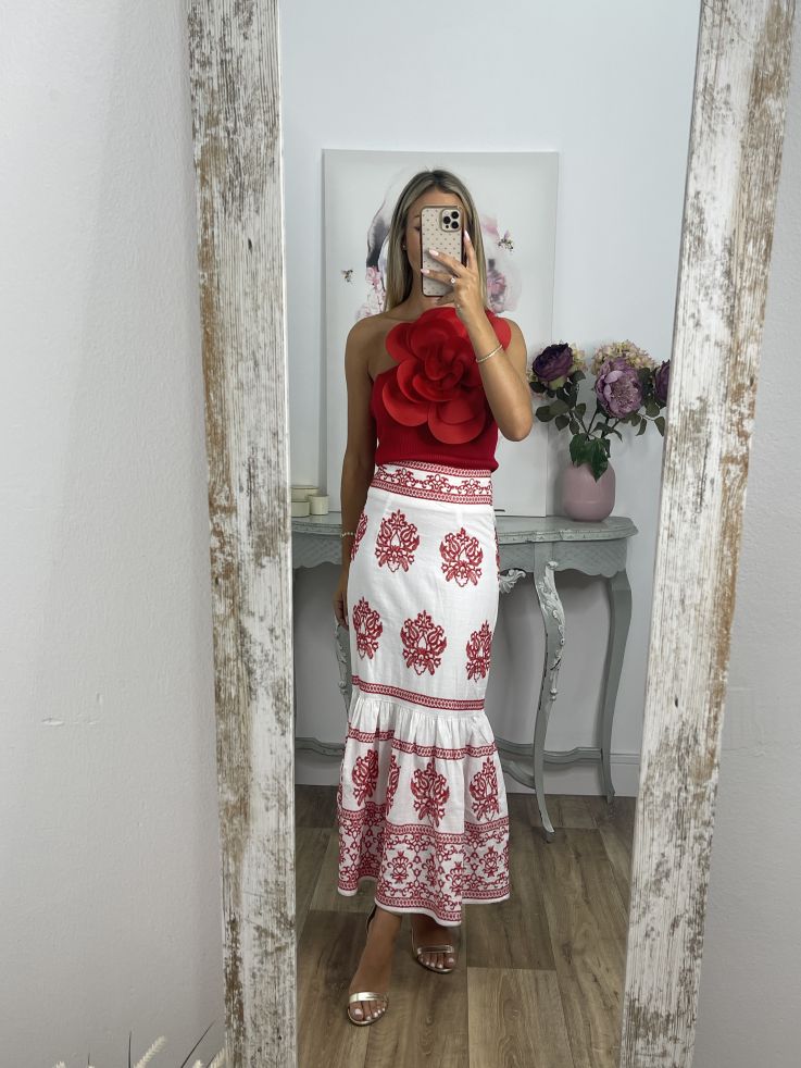 Falda Frida bordado rojo