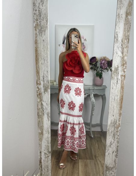 Falda Frida bordado rojo