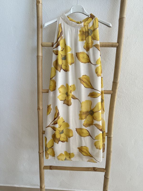 Vestido gasa estampado flores amarillo