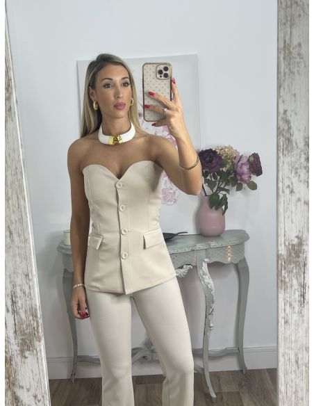 Corpiño beige escote corazón