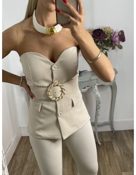 Corpiño beige escote corazón