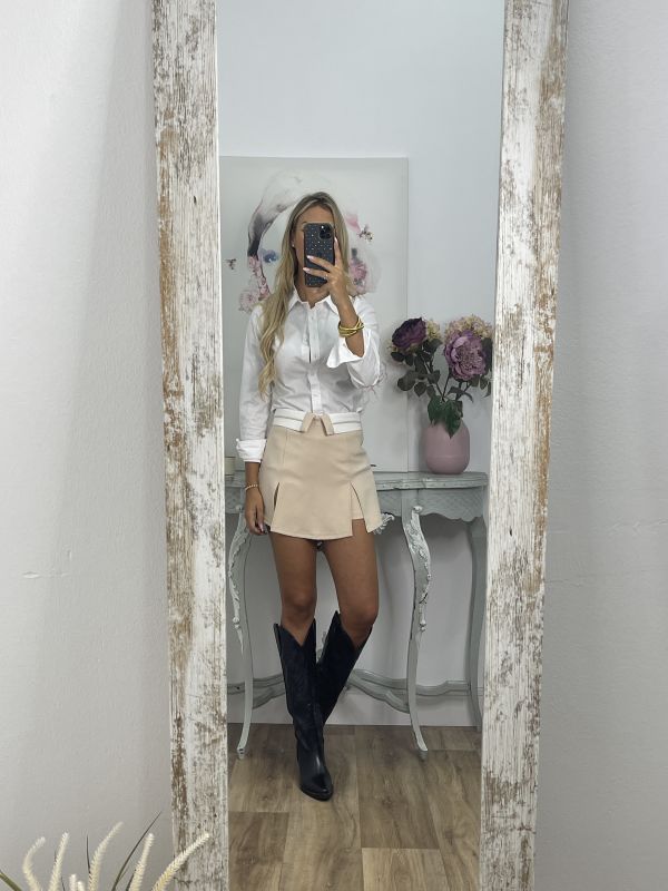 Falda pantalón cinturilla beige