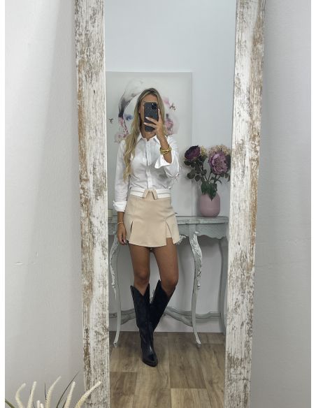 Falda pantalón cinturilla beige