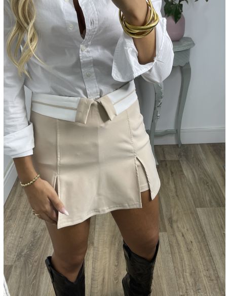 Falda pantalón cinturilla beige