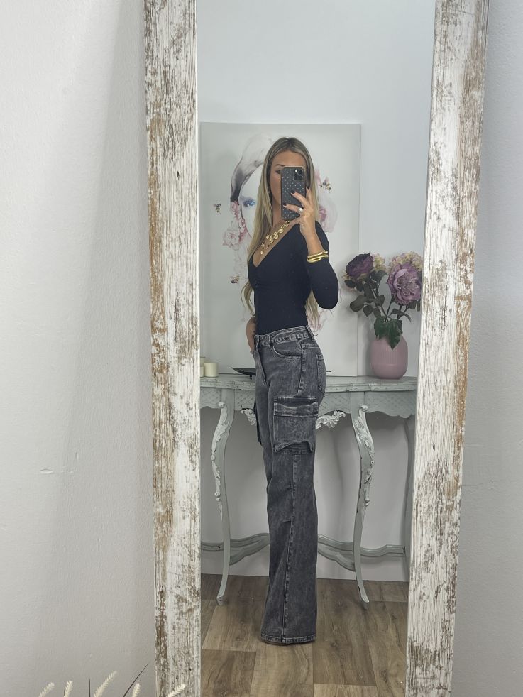 Jeans Cargo negro desgastado