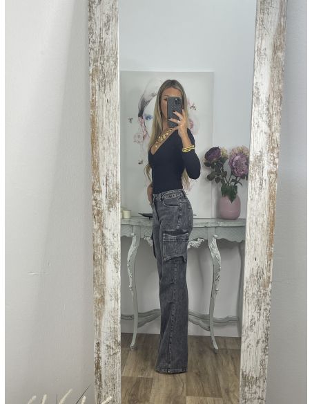 Jeans Cargo negro desgastado