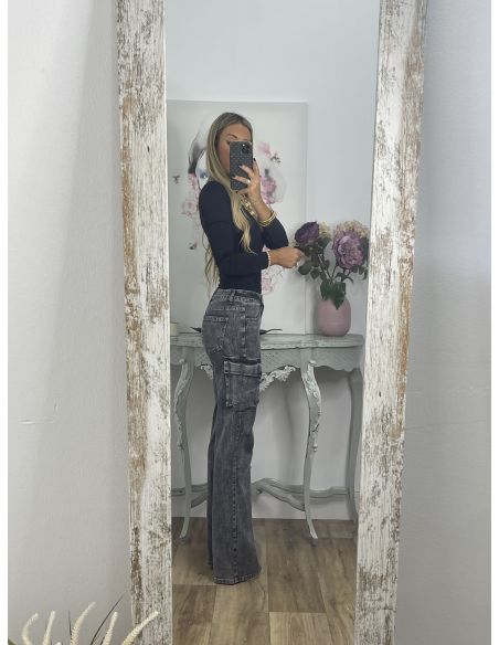 Jeans Cargo negro desgastado