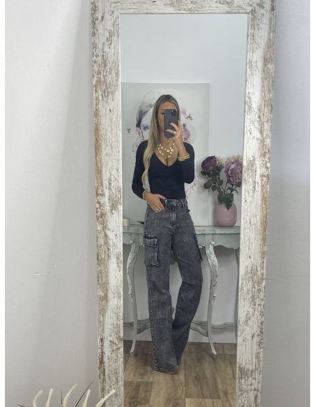 Jeans Cargo negro desgastado